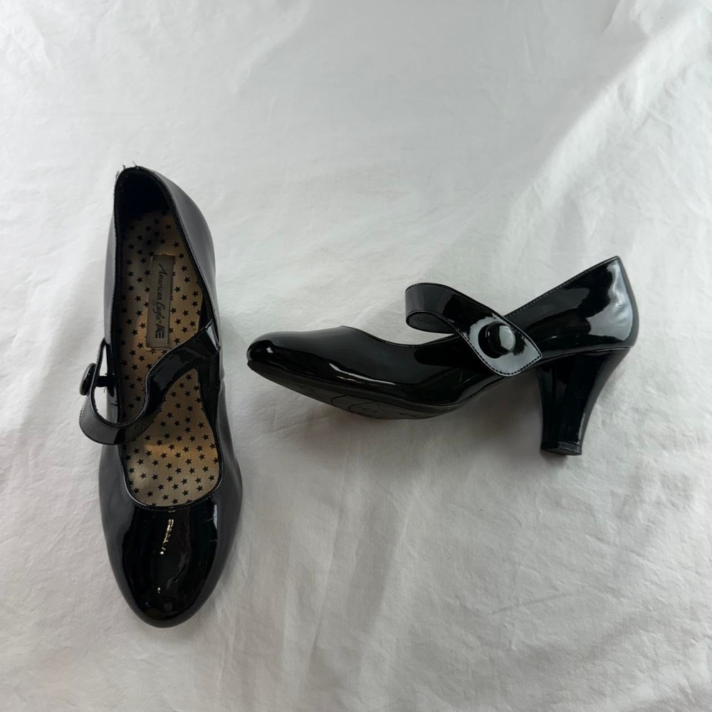 American Eagle Black Patent Leather Mary Jane Pumps 7.5W Whimsigoth Y2k Coquette